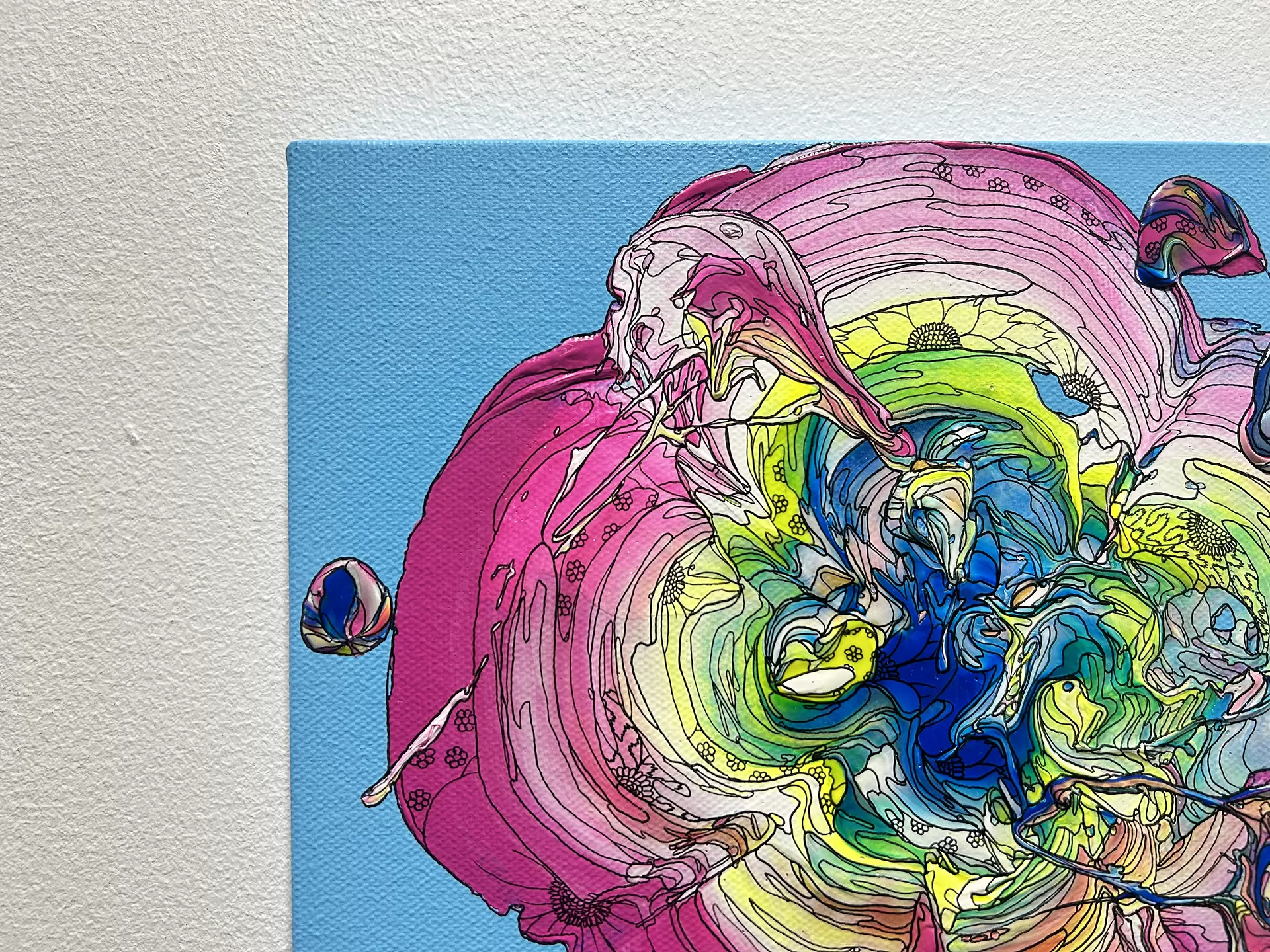 絵画『伊良湖』奥田省一作 Abstract Single Flower 240720 (Sky Blue x Pink) by 奥田雄太